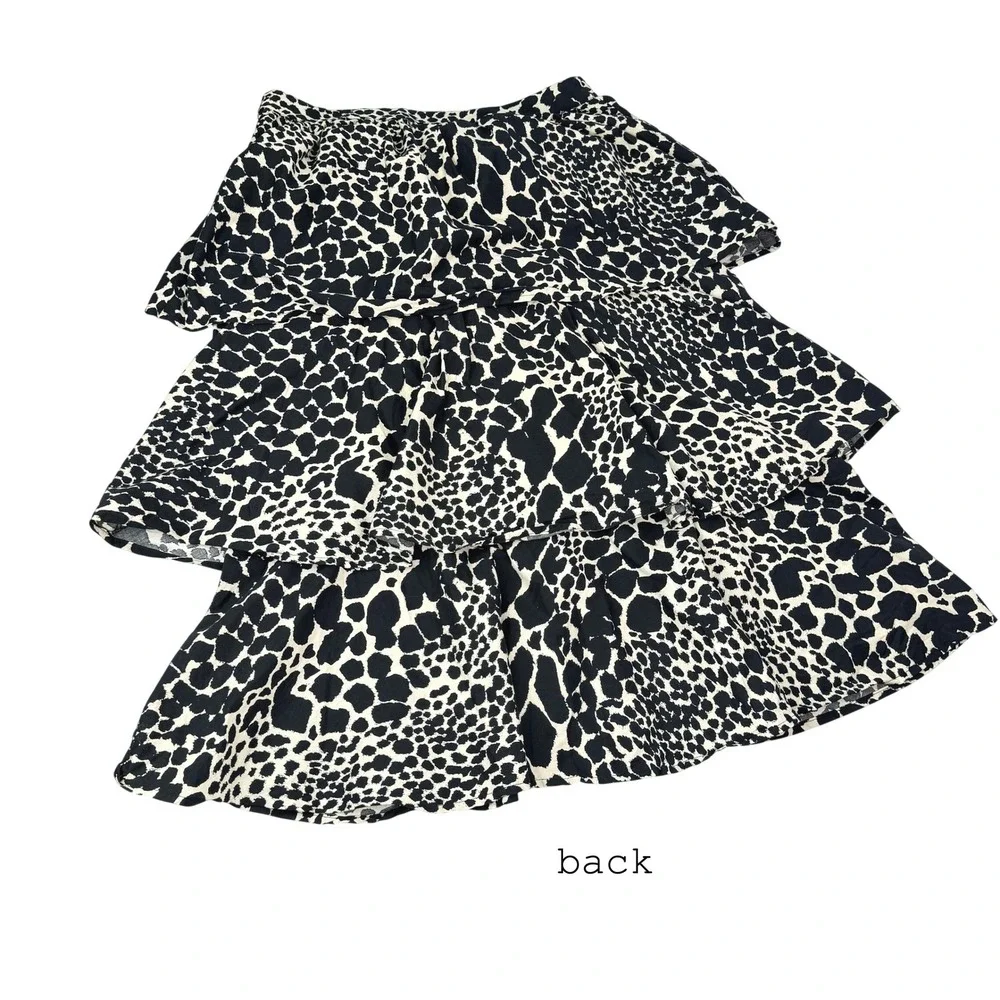 Who What Wear Women Black White Animal Print Tiered Midi Skirt Size 10‎ Cotton